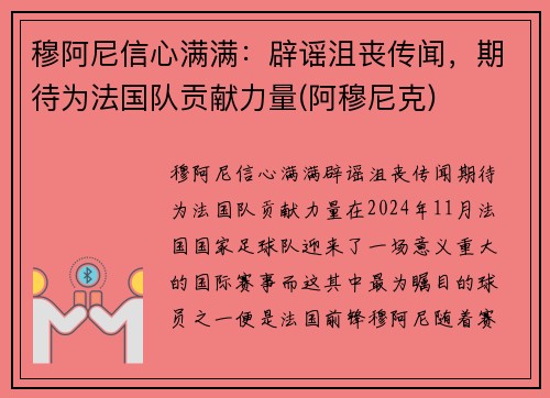 穆阿尼信心满满：辟谣沮丧传闻，期待为法国队贡献力量(阿穆尼克)